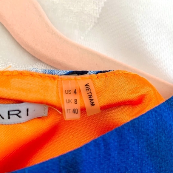 Tahari Sleeveless Blue Abstract Sheath Dress w/ Tie. Colorful Zipper. Size 4 - Picture 8 of 12